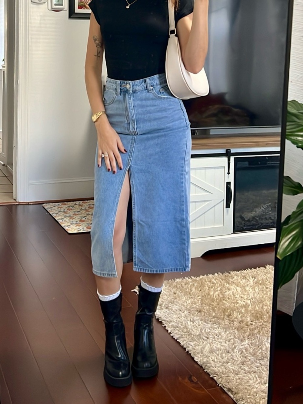 High-Waisted Denim Maxi Skirt